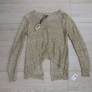 3/$10 misshop Gold Sequin Bow Open Back Long Sleeve